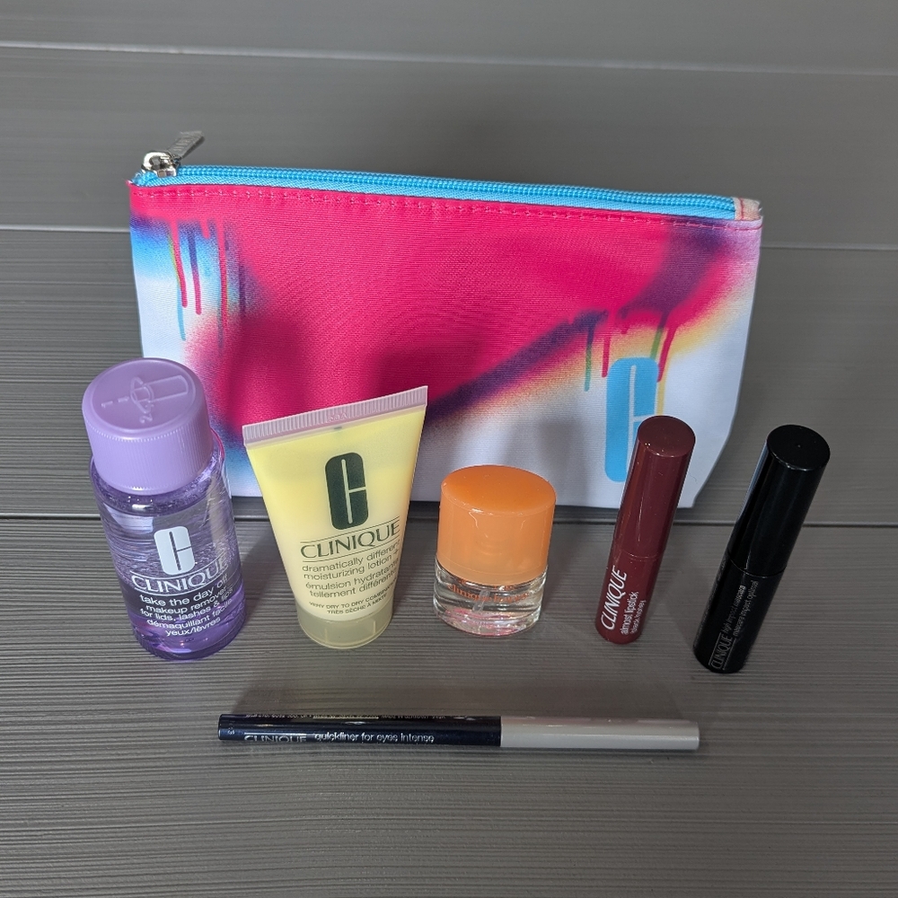Clinique Makeup Remover/Lotion/Clinique Happy/Mascara/Eyeliner/Lipstick Set
